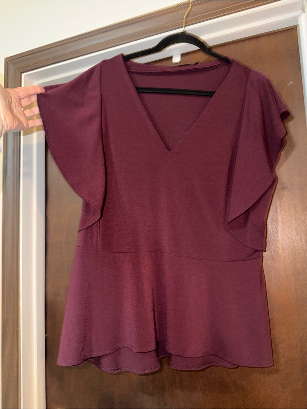 Gorgeous Women's V-Neck Flutter Sleeve Top - Deep Plum